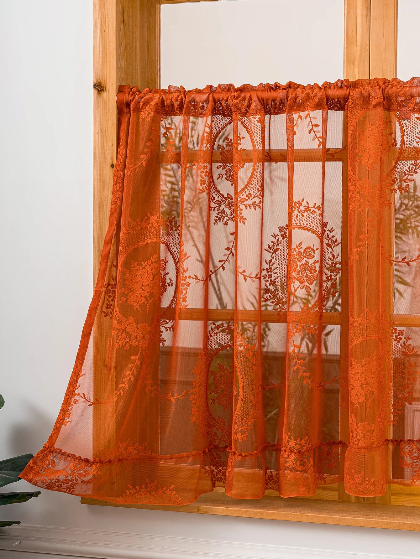 🌿🧡 Boho Floral Lace Valance Curtain – Semi-Sheer Light Filtering Window Treatment