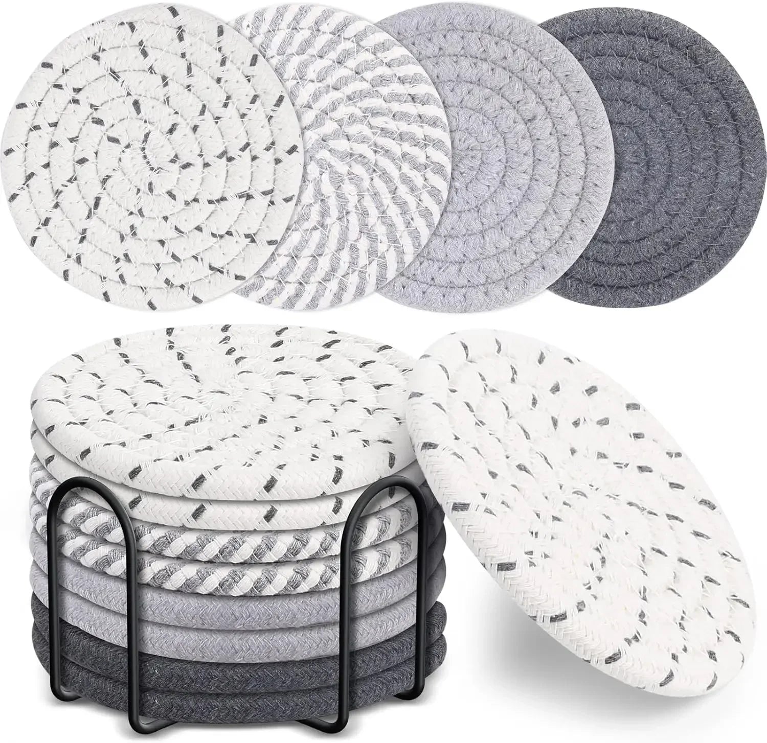 ☕🌿🤍 Boho Woven Cotton Coasters – Absorbent Drink Coasters (Set of 8)