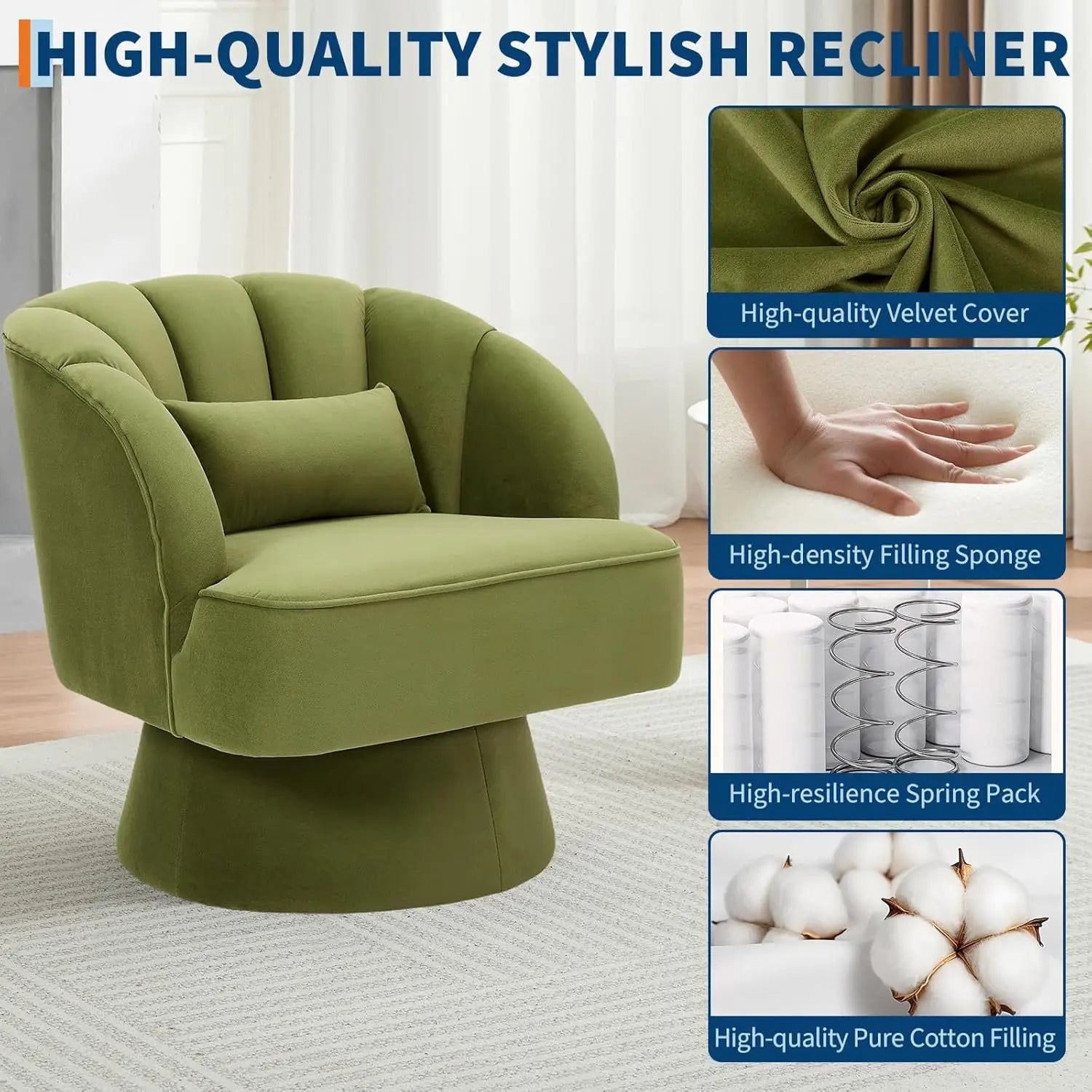 🤍🪑 Boho Swivel Barrel Chair – Ultra-Plush Velvet Accent Lounge Chair
