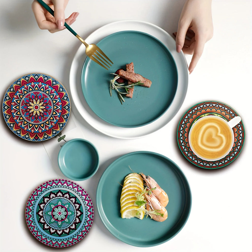 ✨ Wooden Mandala Coaster Set – Boho Drink Coasters for Home & Entertaining (Set of 8)