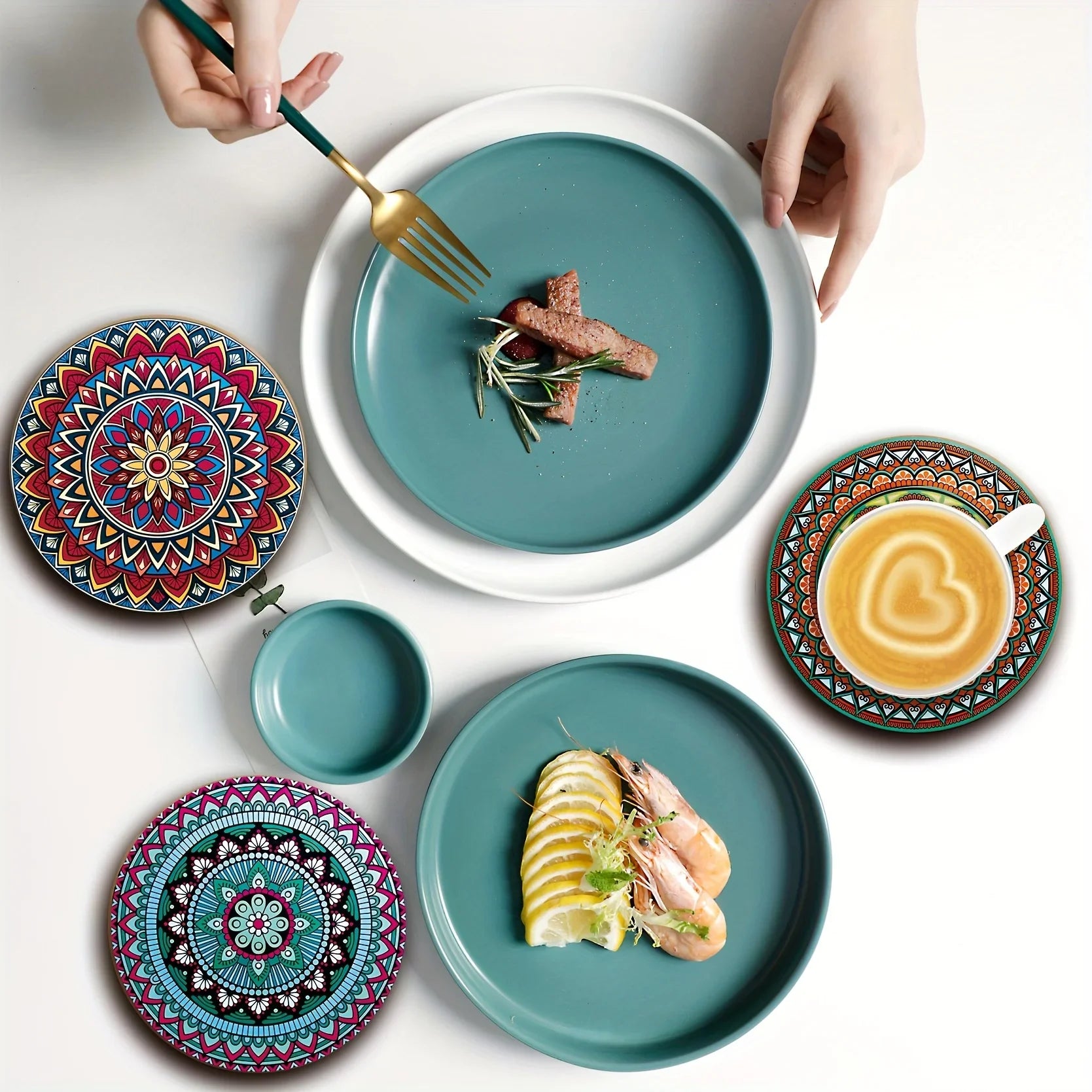 ✨ Wooden Mandala Coaster Set – Boho Drink Coasters for Home & Entertaining (Set of 8)