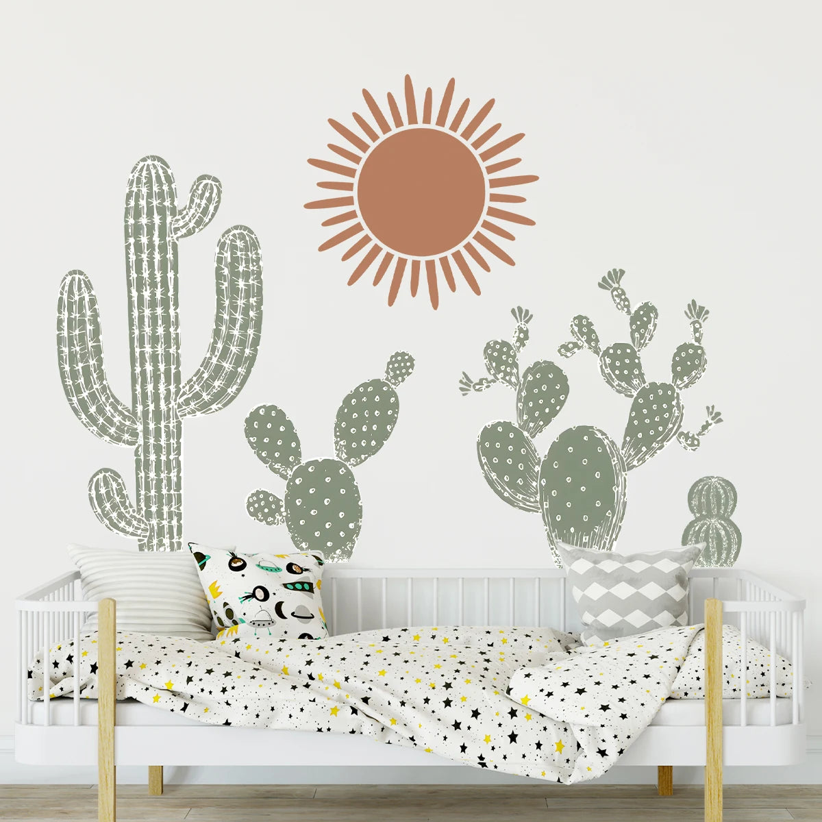 🌵🤍 Boho Cactus Wall Decals – Removable Nursery & Kids Room Wall Art