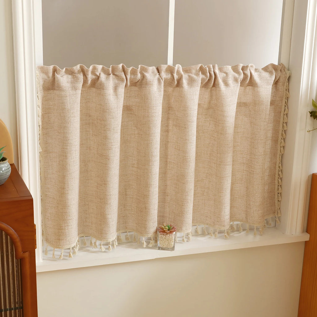 🌿 Boho Tassel Café Curtain – Japanese-Inspired Semi-Sheer Window Panel