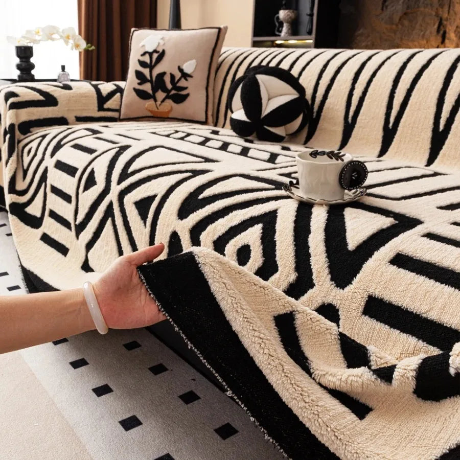 🛋️🌿🤍 Boho Jacquard Fleece Sofa Throw – Soft All-Season Couch Cover & Blanket