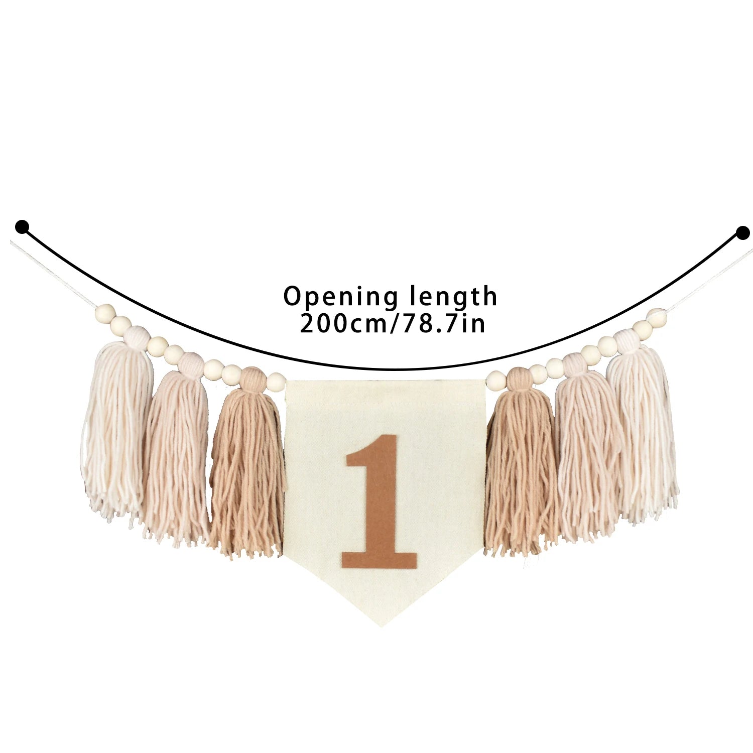 🎉🤍🌿 Boho First Birthday High Chair Banner – Wooden Bead & Tassel Garland