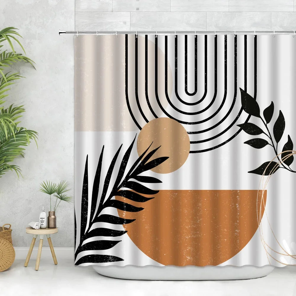 🚿🌿🤍 Boho Abstract Shower Curtain – Modern Nordic Color Block Bathroom Curtain