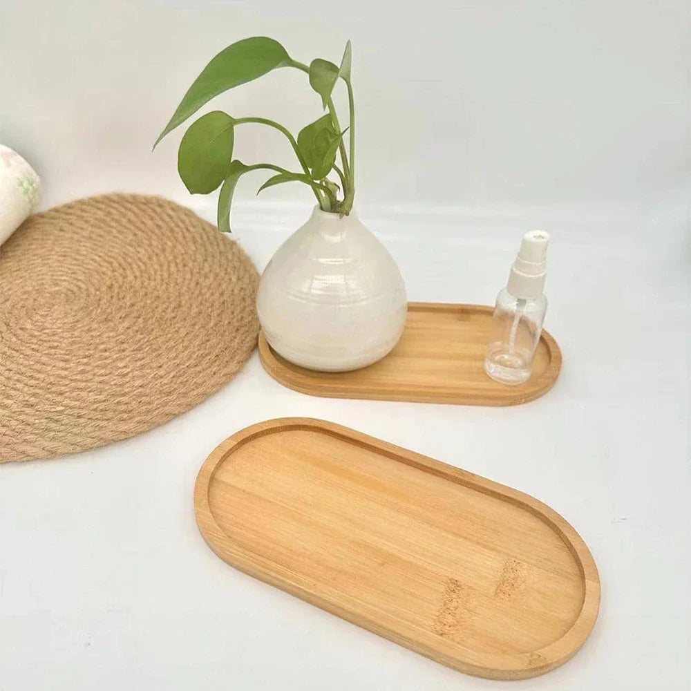 🌿 Natural Bamboo Coaster & Decorative Tray Set – Boho Tabletop Accent