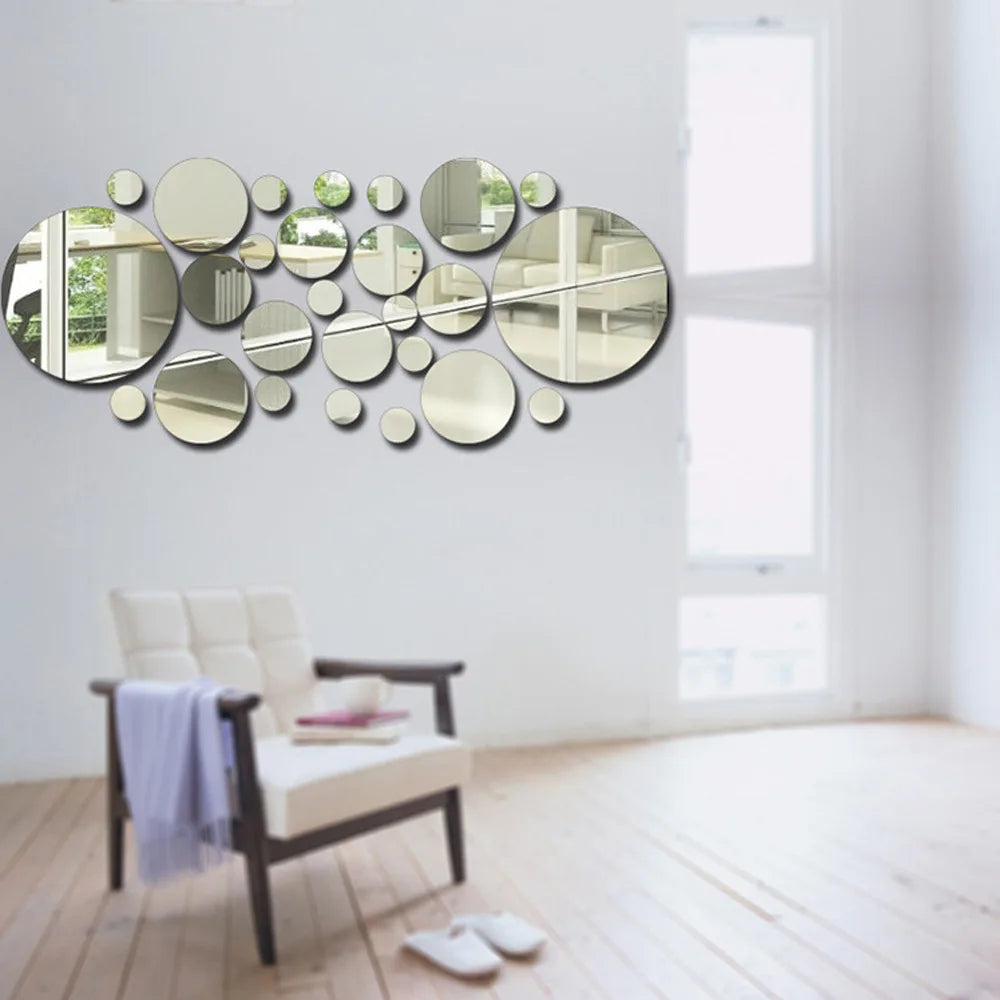 Round Acrylic Mirror Wall Décor Set – 26-Piece 3D Reflective Wall Art