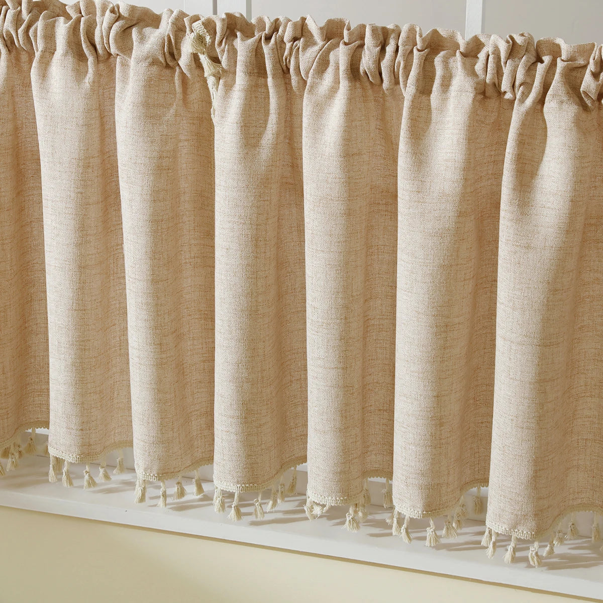 🌿 Boho Tassel Café Curtain – Japanese-Inspired Semi-Sheer Window Panel