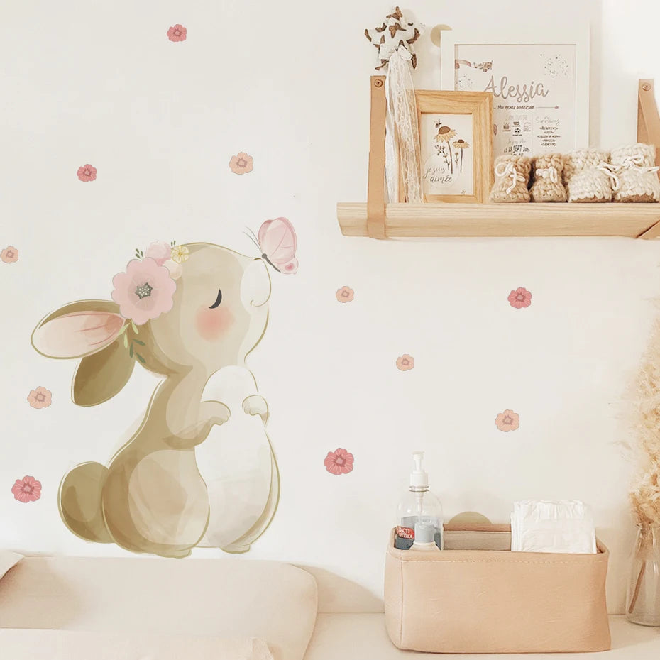 🐰🦋🌸🤍 Boho Bunny Garden Wall Decals – Peel & Stick Nursery Wall Art