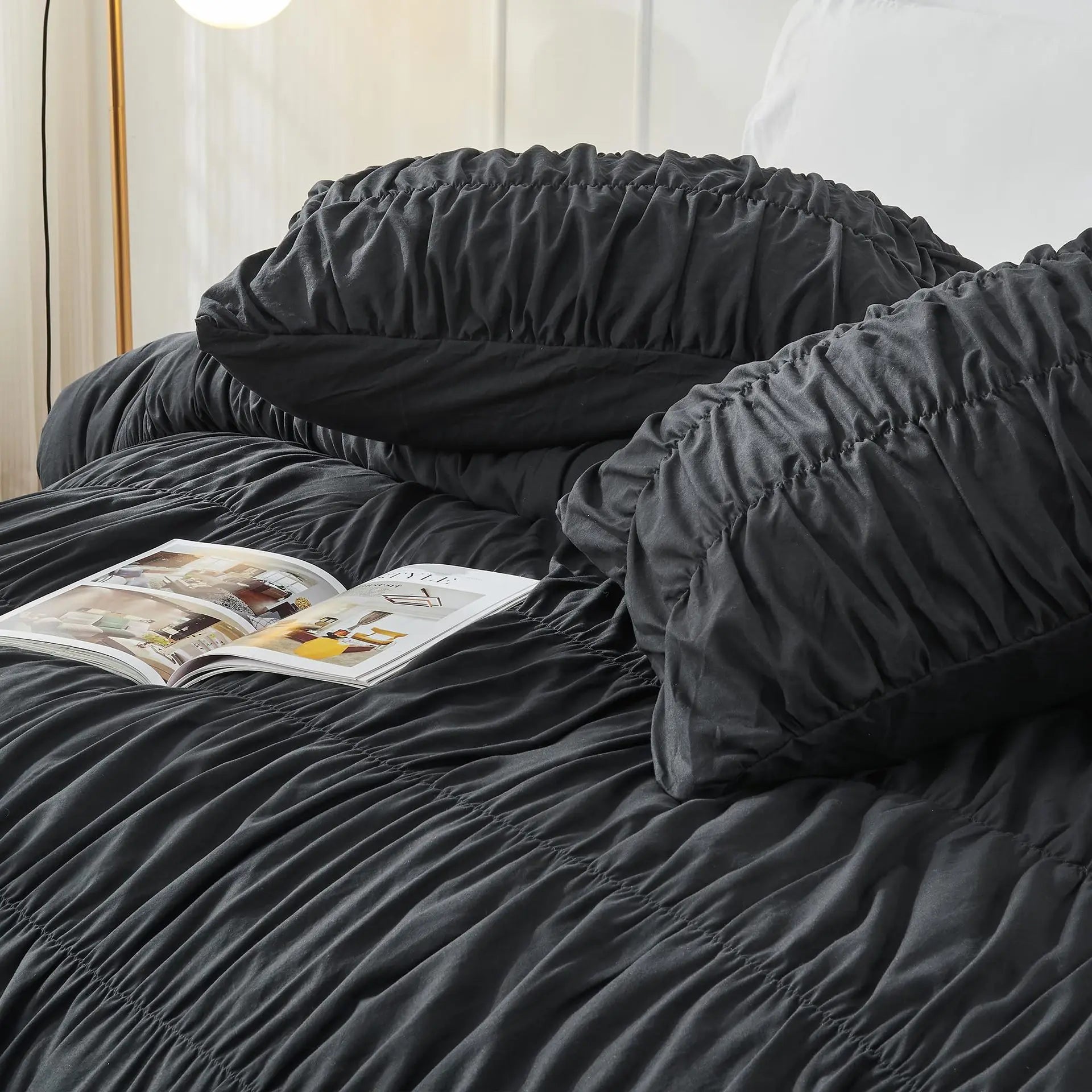 🌿🛏️🤍 Boho Ruched Duvet Cover Set – Soft Shabby Chic Comforter Cover (2/3 Piece Set)