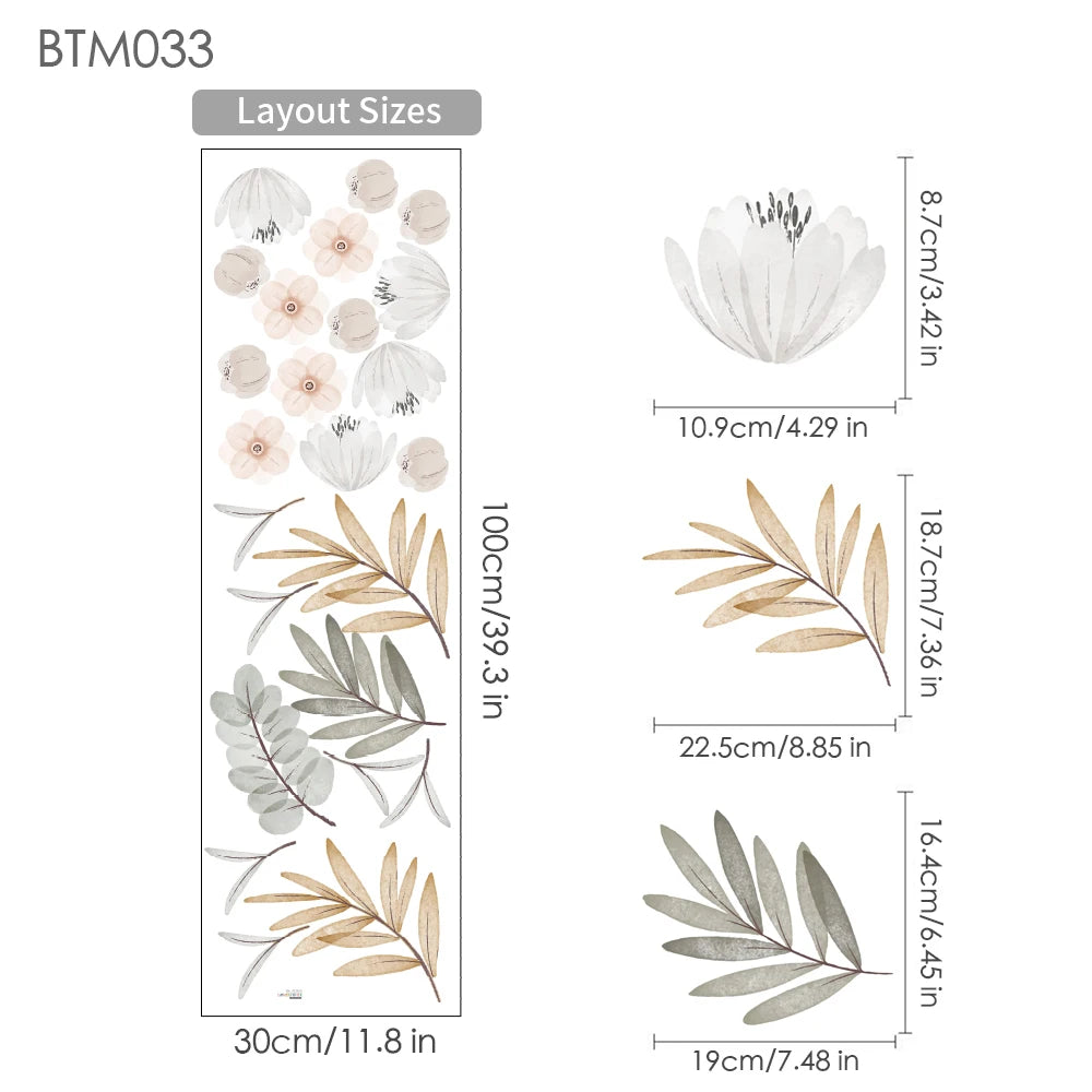 🌿🍃 Boho Botanical Leaf Wall Decals – Peel & Stick Nursery & Bedroom Wall Art