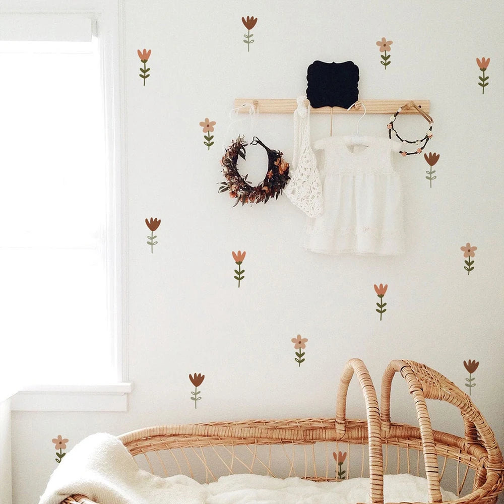 🌸🌿 Boho Wildflower Wall Decals – Watercolor Nursery & Kids Room Wall Art
