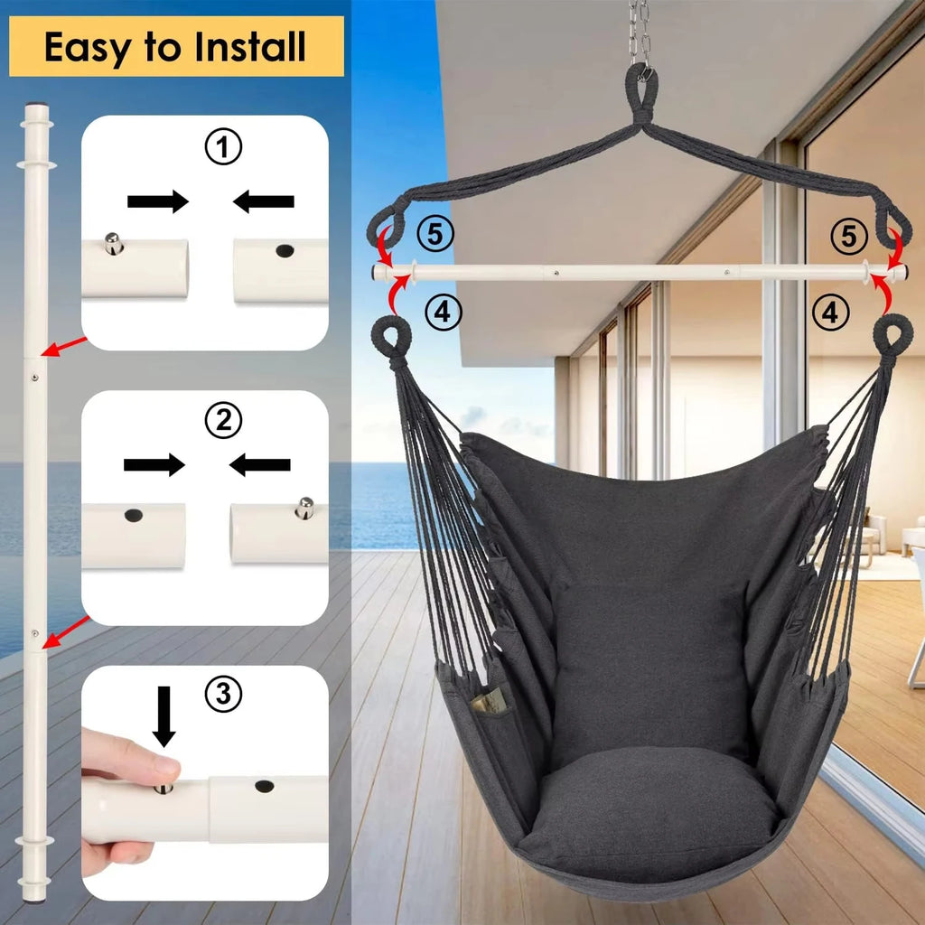 🌿🤍 Boho Cotton Hammock Chair – Hanging Swing Seat for Indoor & Outdoor Living