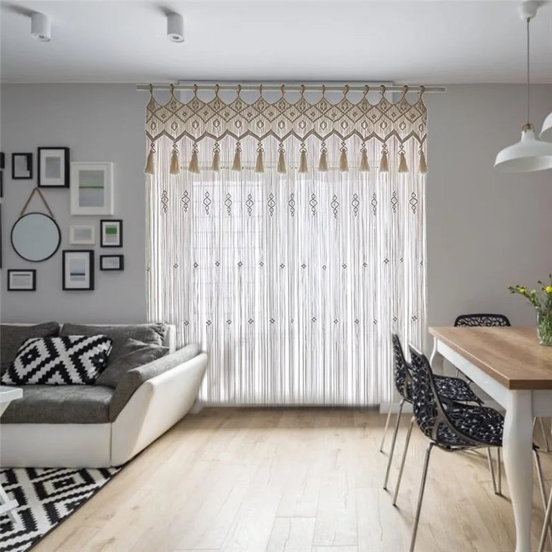 🌿🤍 Handwoven Macramé Door Curtain – Boho Cotton Wall Hanging Tapestry