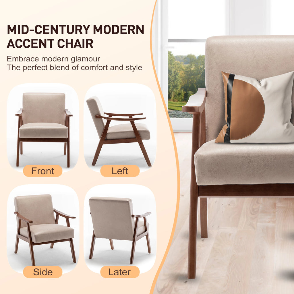 🤍🪑 Boho Mid-Century Accent Chair – Solid Wood Lounge Chair with Wingback Design