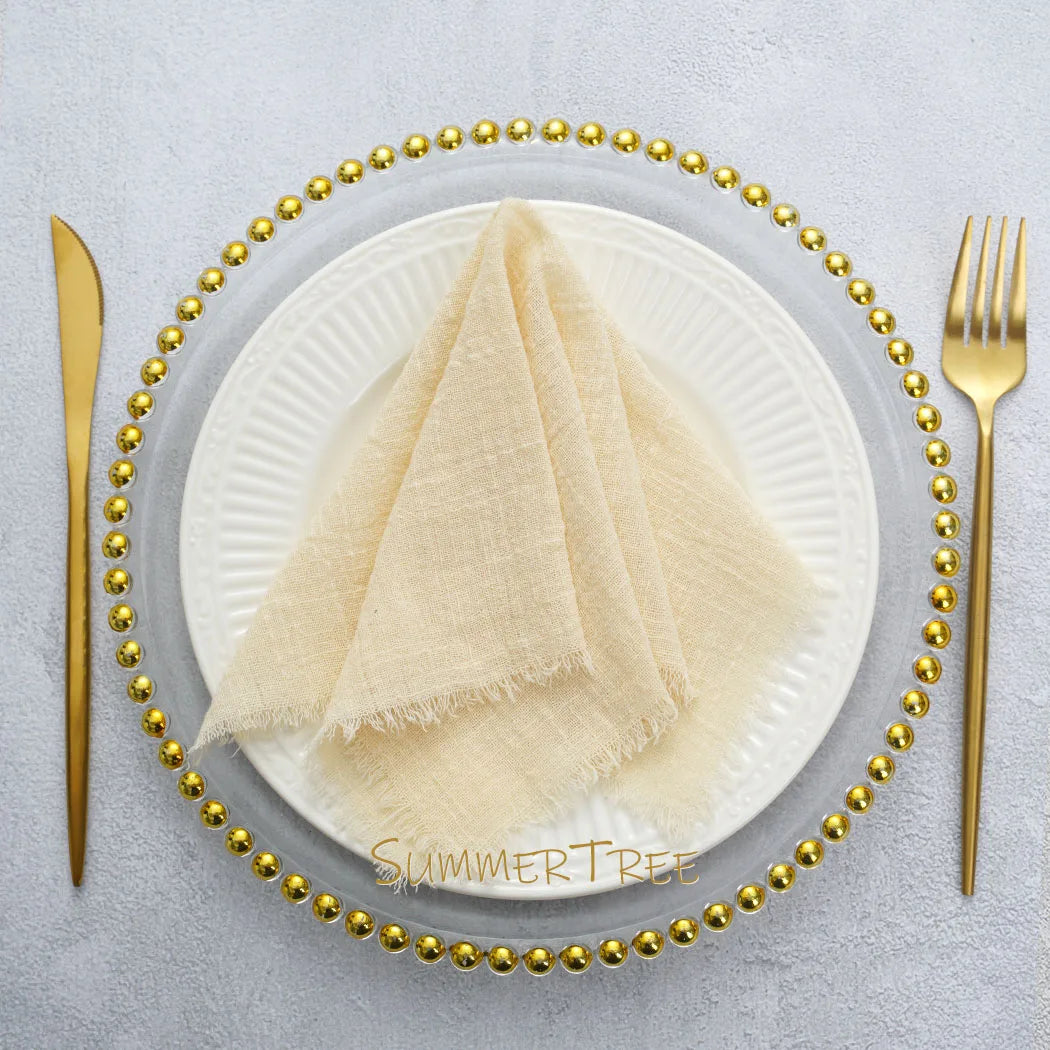 🌿🤍 Boho Cotton Gauze Napkins – Reusable Textured Table Linens (Set of 24)