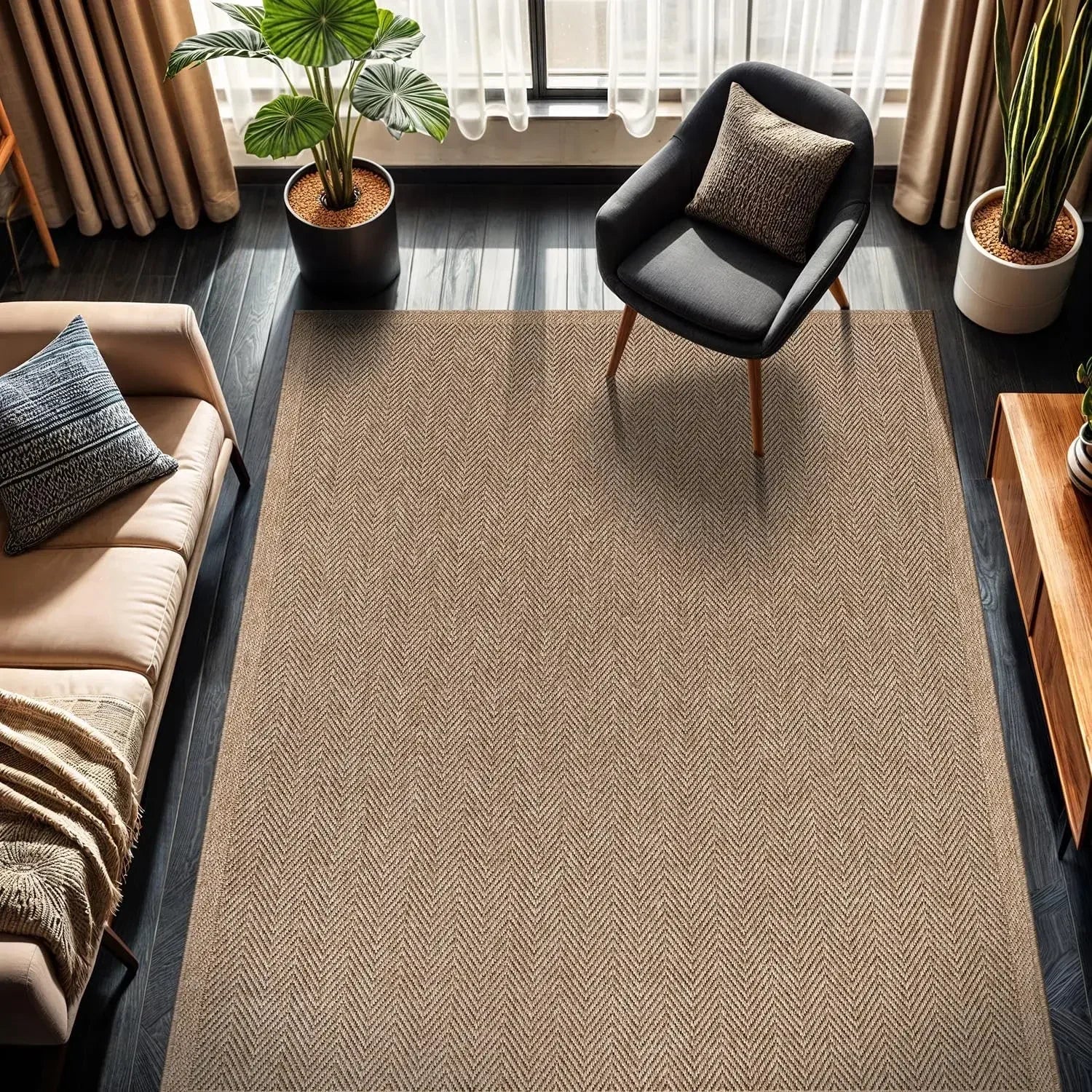 🌿🤍 Handwoven Seagrass Area Rug – Natural Fiber Indoor & Outdoor Carpet