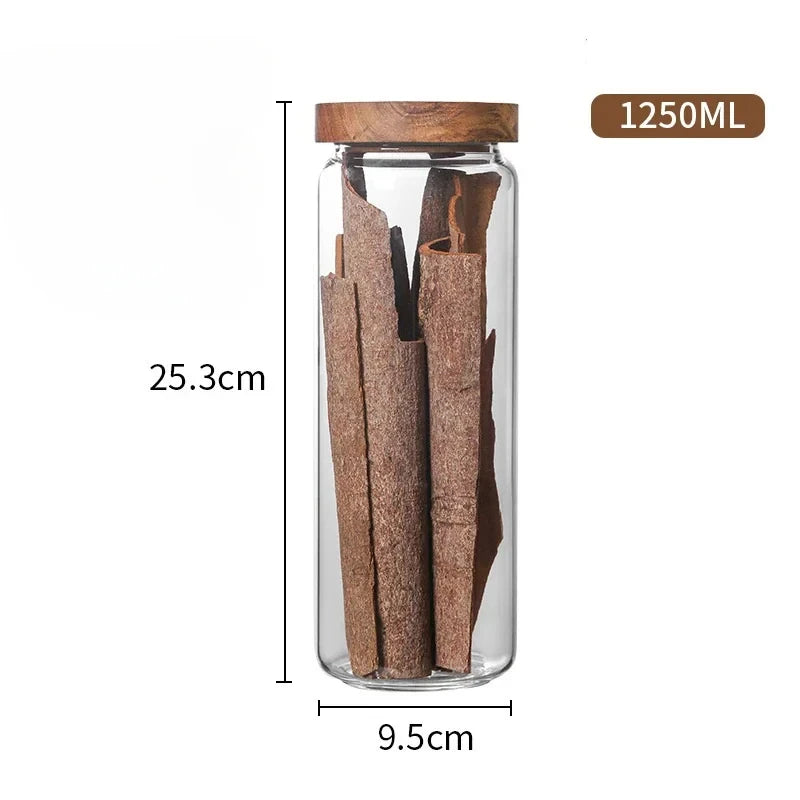 🌿 Airtight Glass Pantry Canister with Wooden Lid – Kitchen Storage Jar
