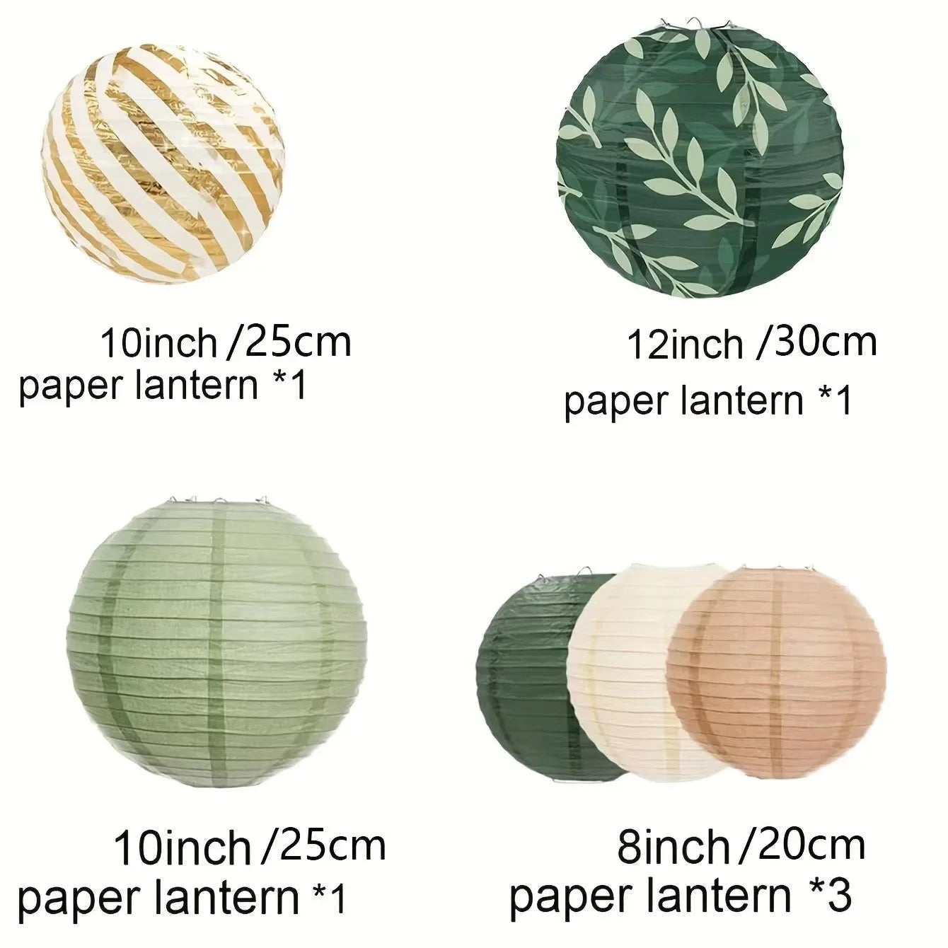 🌿🏮🤍 Boho Sage Green Paper Lantern Set – Hanging Party Décor (Set of 6)