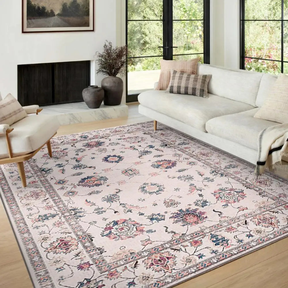 🌿🤍 Boho Vintage Crystal Velvet Area Rug – Soft Modern Living Room Carpet