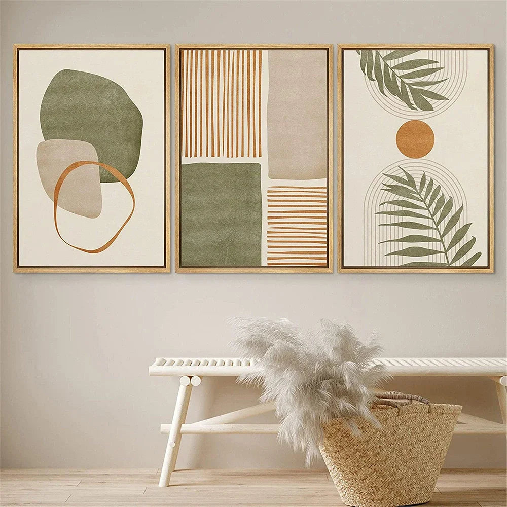 🌿🎨🤍 Boho Tropical Leaf Canvas Wall Art – Modern Abstract Print Set (Set of 3)