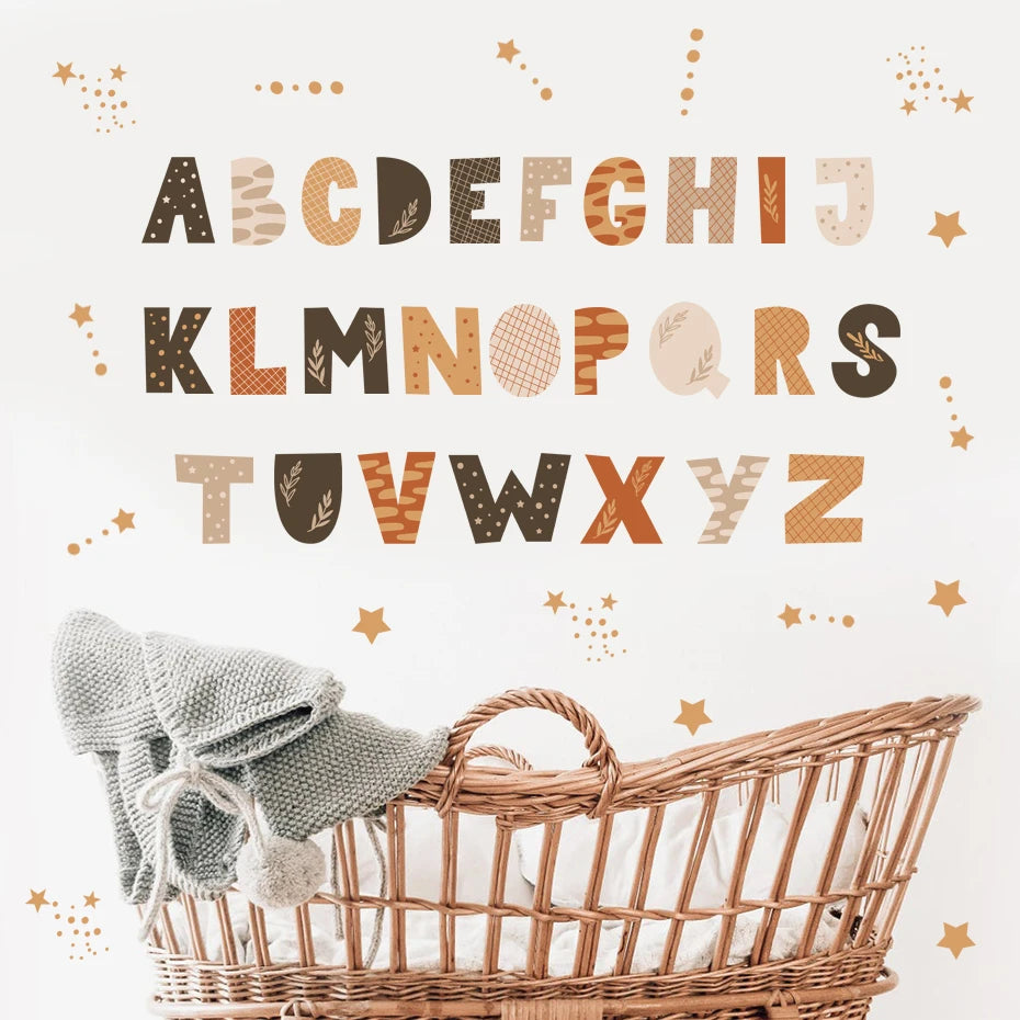⭐🔤🌈 Boho Alphabet Wall Decals – Watercolor Nursery & Kids Room Wall Art