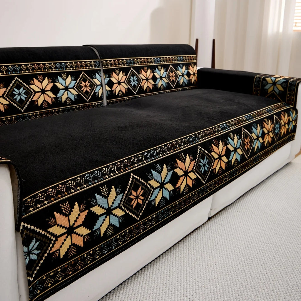🛋️🌿🤍 Boho Jacquard Chenille Sofa Cover – All-Season Couch Throw & Furniture Protector