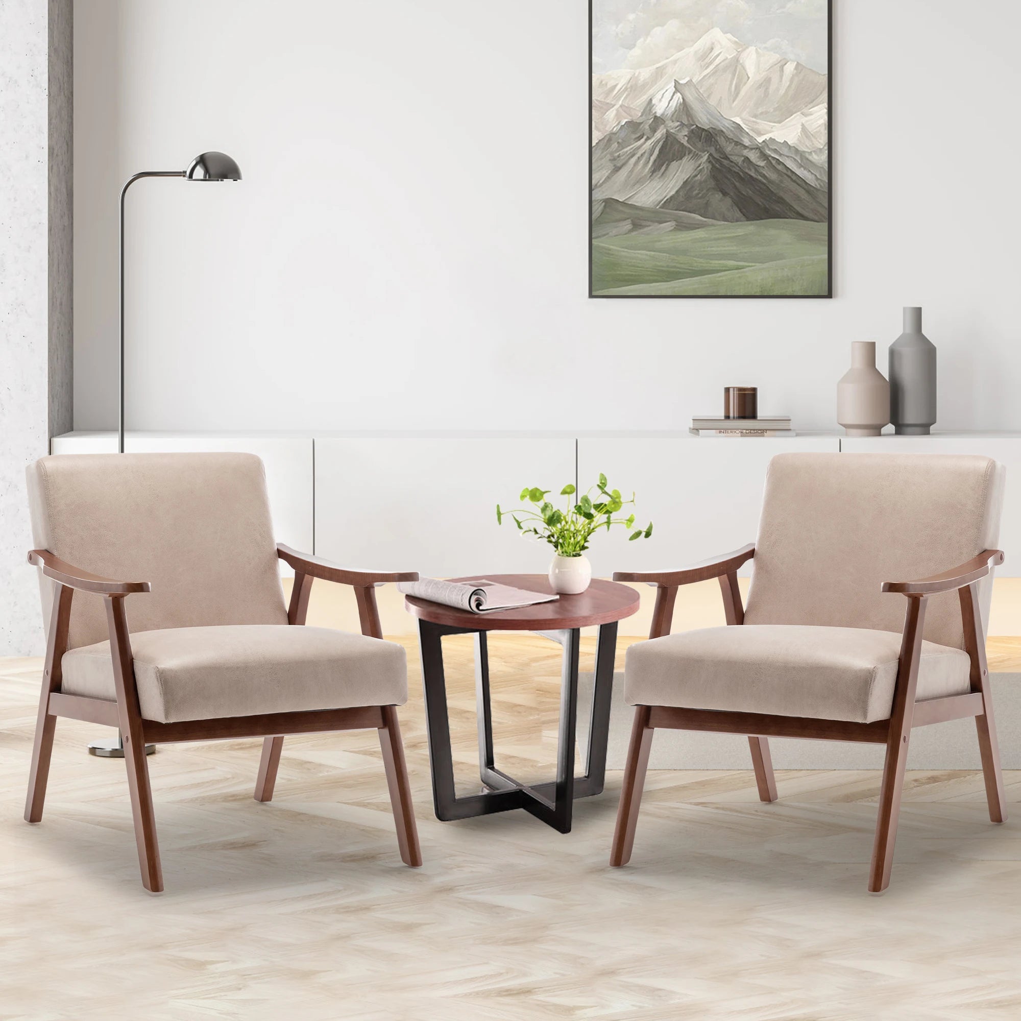 🤍🪑 Boho Mid-Century Accent Chair – Solid Wood Lounge Chair with Wingback Design