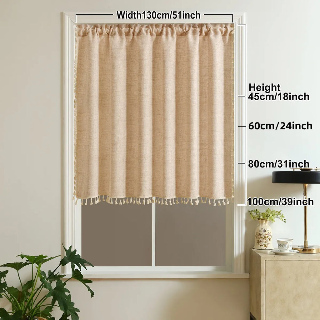 🌿 Boho Tassel Café Curtain – Japanese-Inspired Semi-Sheer Window Panel