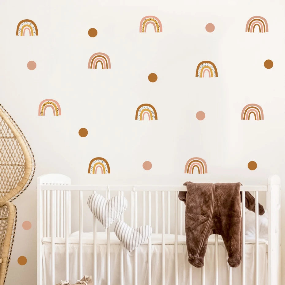 🌈☁️🤍 Boho Rainbow Wall Decals – Peel & Stick Nursery Wall Art