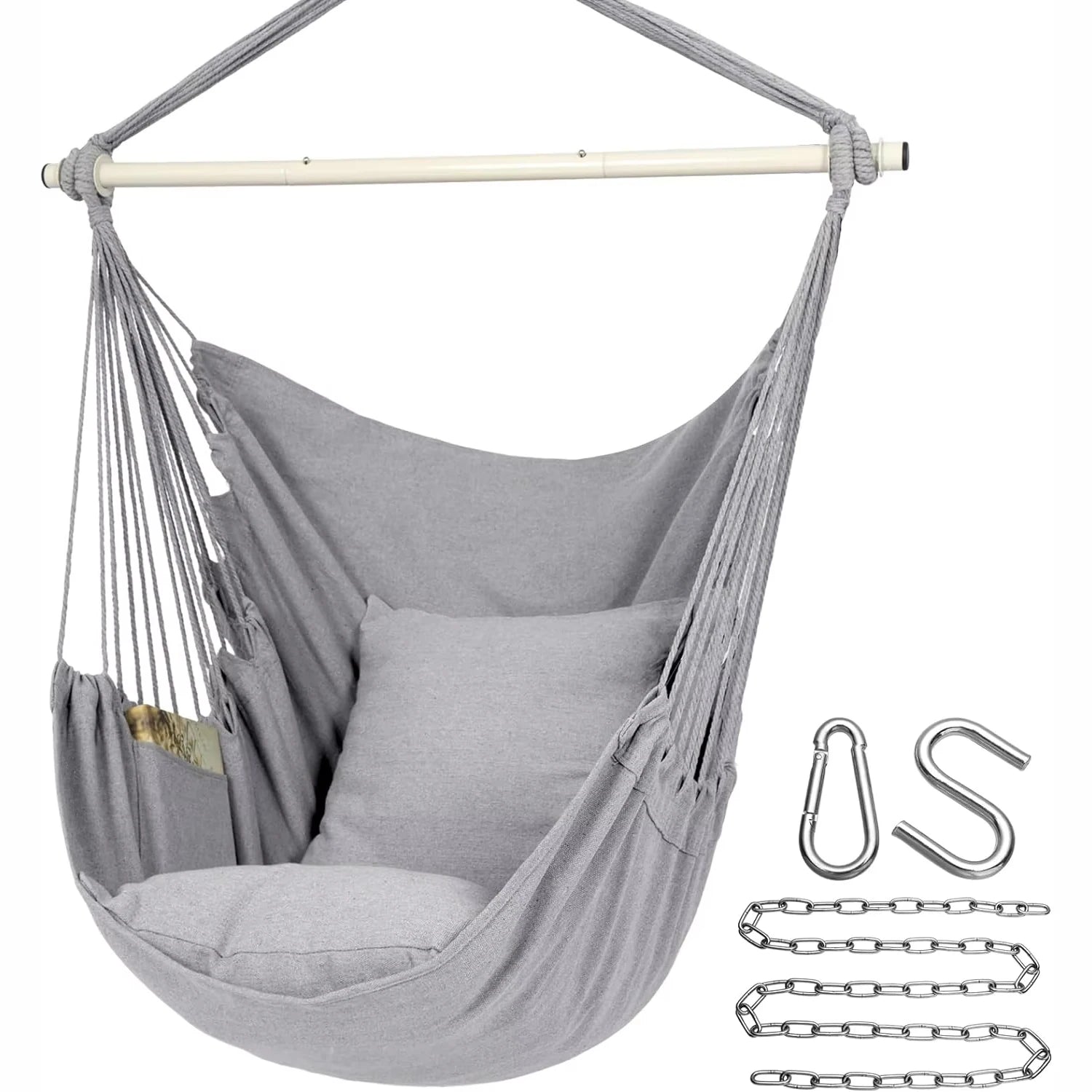 🌿🤍 Boho Cotton Hammock Chair – Hanging Swing Seat for Indoor & Outdoor Living
