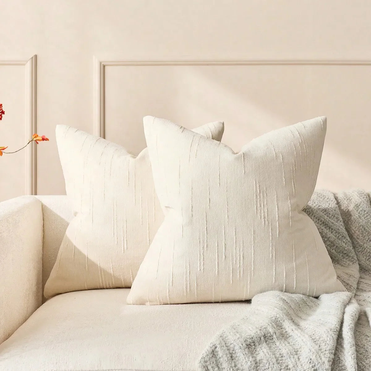 Modern Farmhouse Beige Pillow Cover – Boho Accent Cushion