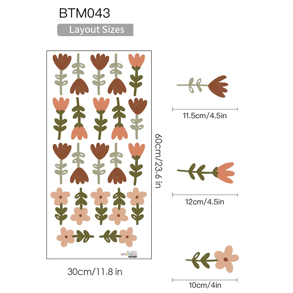 🌸🌿 Boho Wildflower Wall Decals – Watercolor Nursery & Kids Room Wall Art