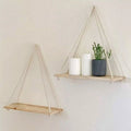 🌿 Boho Hanging Rope Shelf – Floating Wooden Wall Shelf for Plants & Home Décor