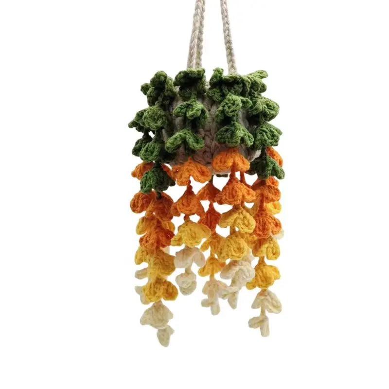 🍓🌸🤍 Boho Strawberry Blossom Car Charm – Handwoven Rearview Mirror Hanging Décor