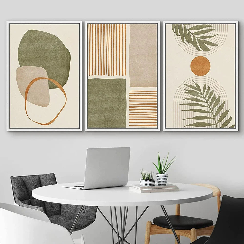 🌿🎨🤍 Boho Tropical Leaf Canvas Wall Art – Modern Abstract Print Set (Set of 3)