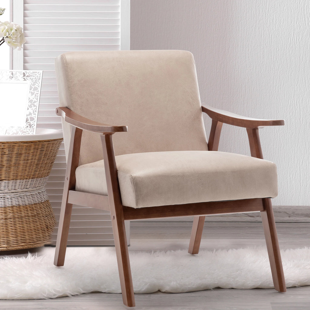 🤍🪑 Boho Mid-Century Accent Chair – Solid Wood Lounge Chair with Wingback Design