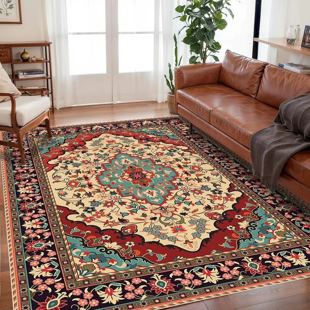 🌿🤍 Boho Non-Slip Area Rug – Soft Easy-Care Living Room & Bedroom Carpet
