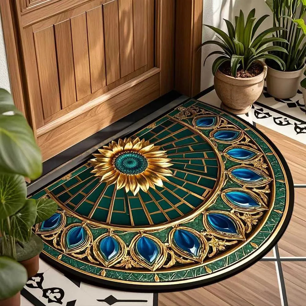🌸🤍 Boho Half-Moon Doormat – Washable Non-Slip Entryway Rug