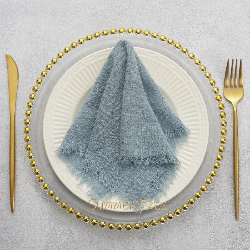🌿🤍 Boho Cotton Gauze Napkins – Reusable Textured Table Linens (Set of 24)