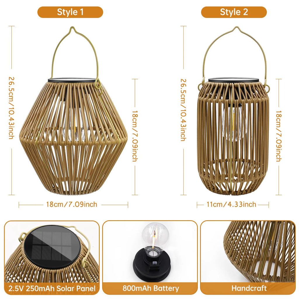🤍 Boho Glow Solar Lantern – Waterproof Rattan Outdoor Hanging Light