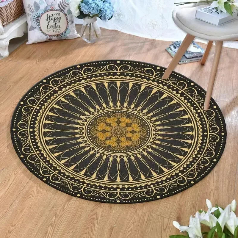 Boho Round Area Rug – Decorative Floor Mat for Living Room & Bedroom