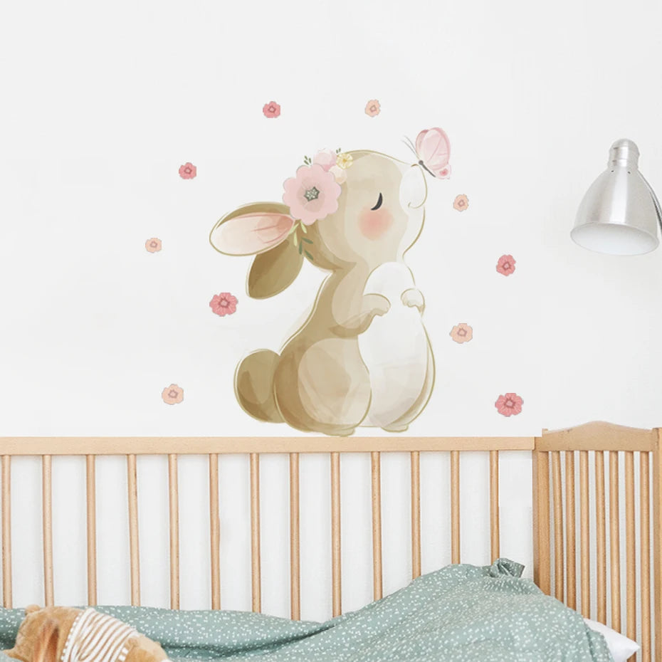 🐰🦋🌸🤍 Boho Bunny Garden Wall Decals – Peel & Stick Nursery Wall Art