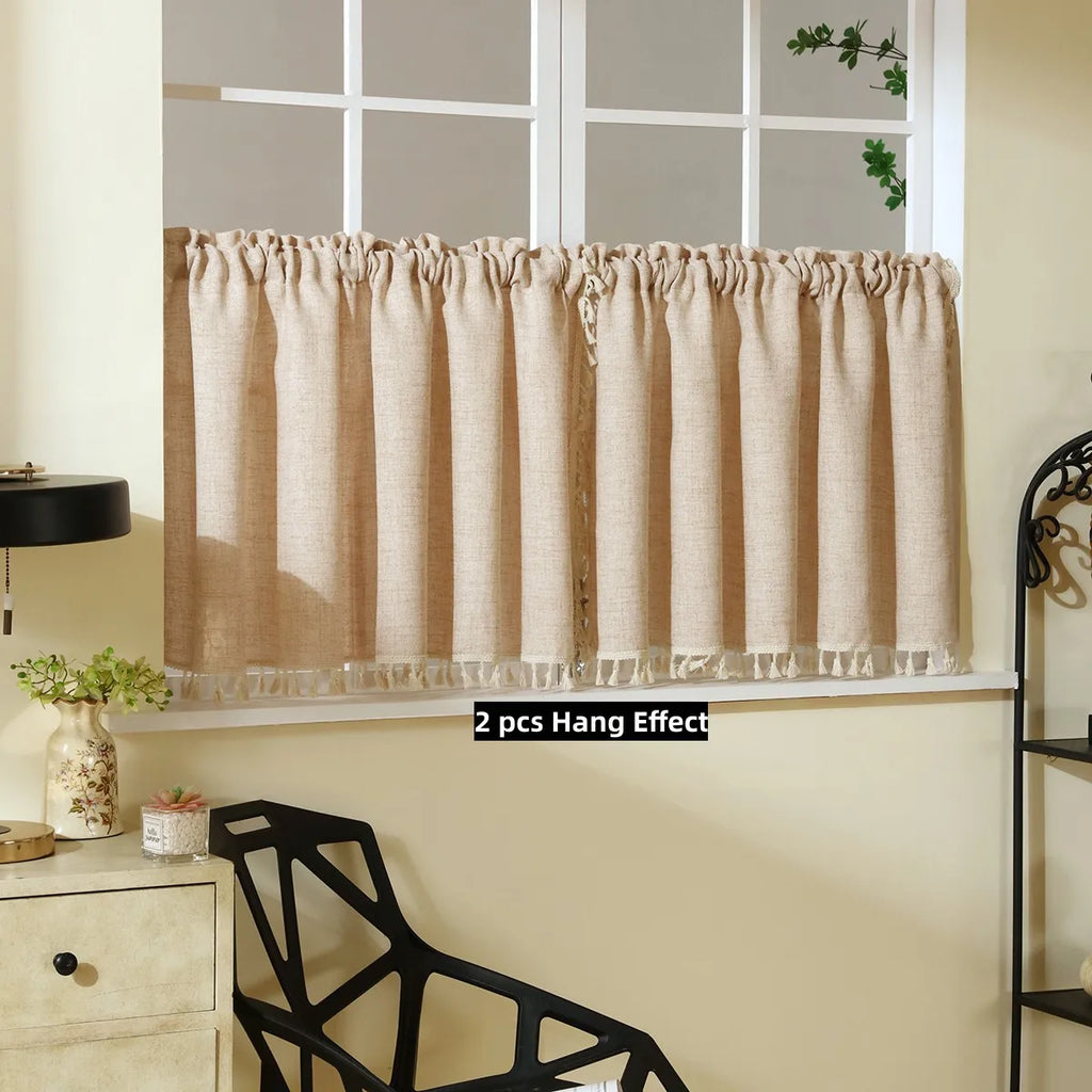 🌿 Boho Tassel Café Curtain – Japanese-Inspired Semi-Sheer Window Panel