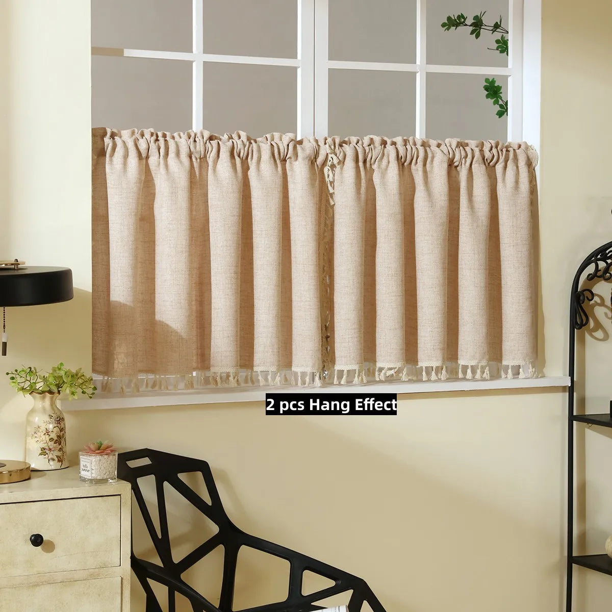 🌿 Boho Tassel Café Curtain – Japanese-Inspired Semi-Sheer Window Panel