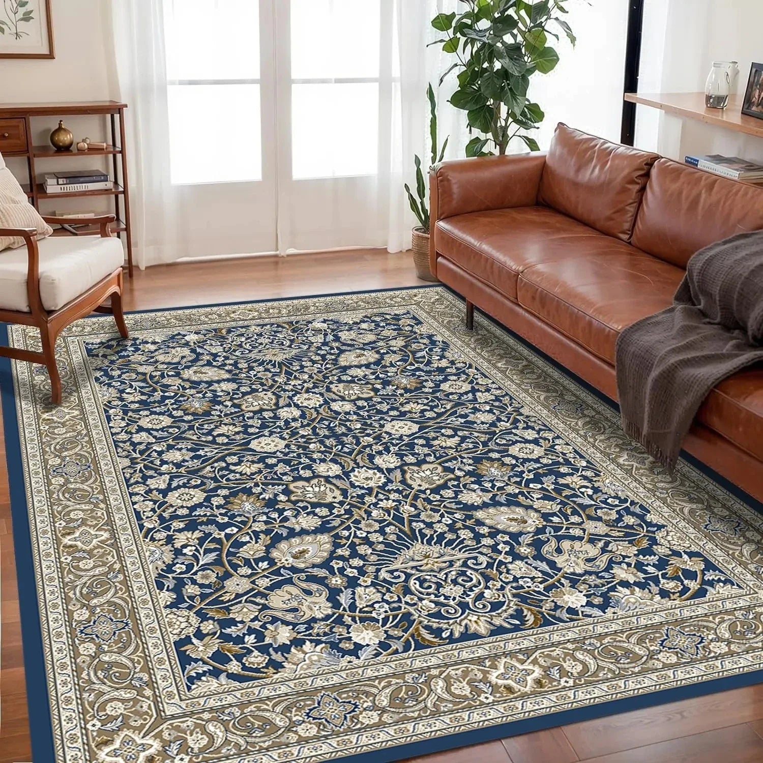 🌿🤍 Boho Non-Slip Area Rug – Soft Easy-Care Living Room & Bedroom Carpet