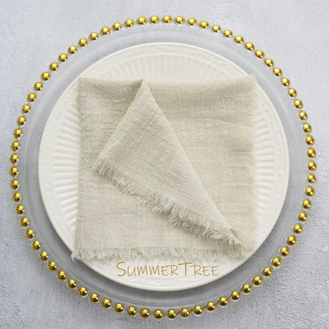 🌿🤍 Boho Cotton Gauze Napkins – Reusable Textured Table Linens (Set of 24)