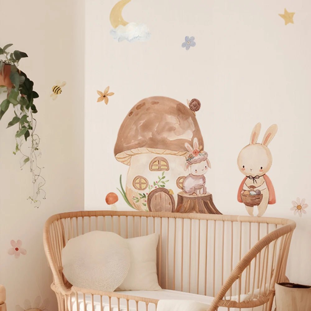 🐰🍄🌿 Boho Forest Friends Wall Decals – Woodland Nursery & Kids Room Wall Art