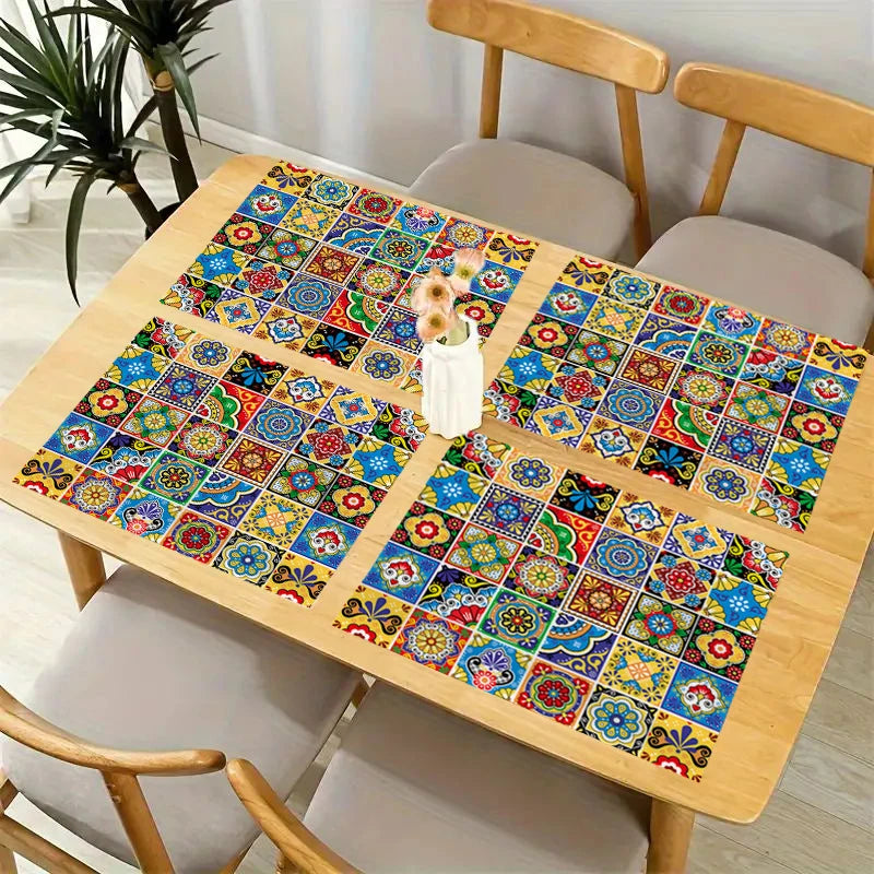 🌿🤍 Boho Mandala Placemats – Mexican-Inspired Geometric Table Mats (Set of 4)